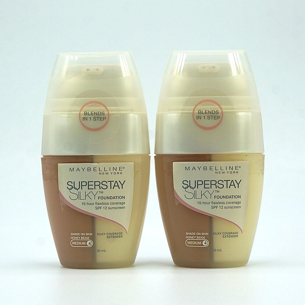 Maybelline Superstay Silky Foundation Medium 4 Honey Beige Lot 2 NEW Sealed